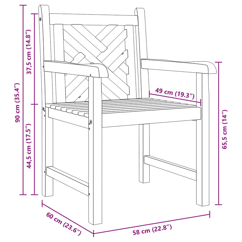 vidaXL Kerti székek 2 pcs Barna 58 x 60 x 90 cm Tömör tíkfa