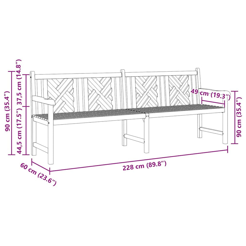 vidaXL Kerti pad Barna 228 x 60 x 90 cm Tömör tíkfa