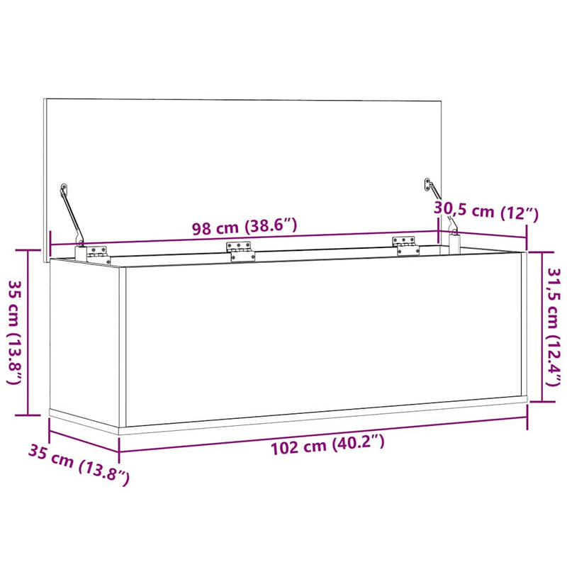 vidaXL Tároló Doboz tárolóval kézműves tölgy 102 x 35 x 35 cm Faanyag