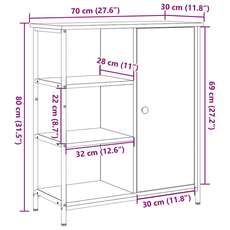 vidaXL Széf kézműves tölgy 70 x 30 x 80 cm Faanyag