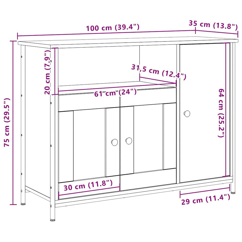 vidaXL Széf kézműves tölgy 100 x 35 x 75 cm Faanyag