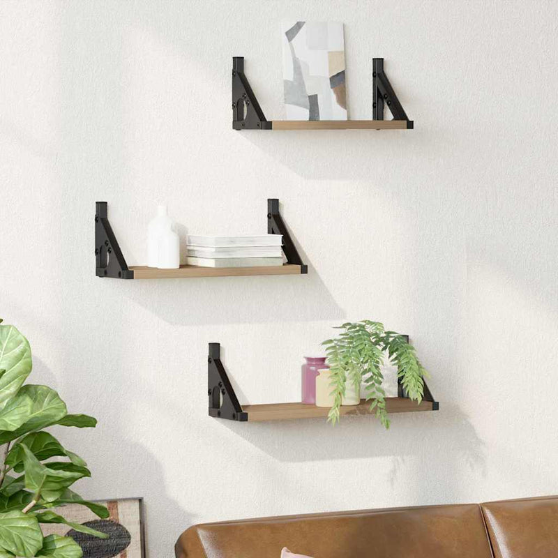 vidaXL Fali polc készlet 3 pcs kézműves tölgy 37 x 12 x 13 cm Faanyag