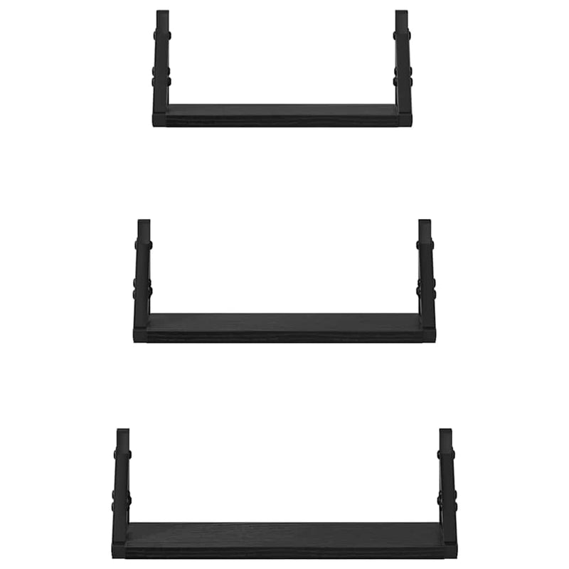 vidaXL Fali polc készlet 3 pcs Musta tammi 37 x 12 x 13 cm Faanyag