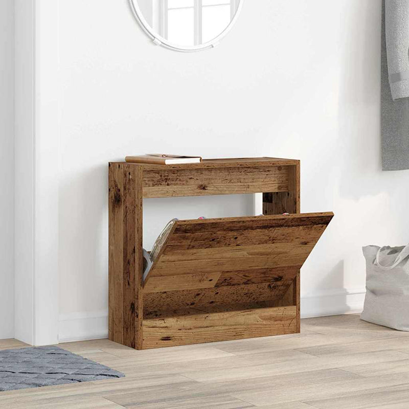 vidaXL Cipőszekrény tárolóval ajtóval Öreg fa 60 x 21 x 57 cm Faanyag