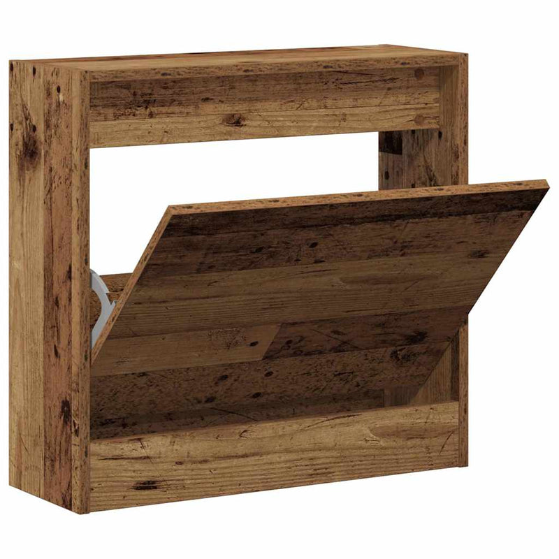 vidaXL Cipőszekrény tárolóval ajtóval Öreg fa 60 x 21 x 57 cm Faanyag