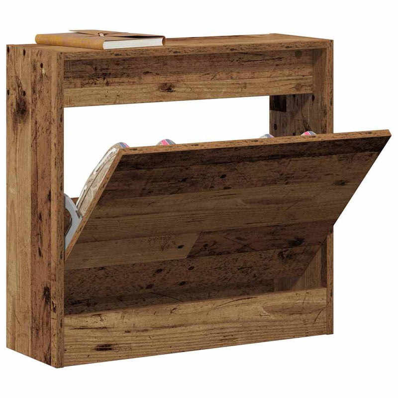 vidaXL Cipőszekrény tárolóval ajtóval Öreg fa 60 x 21 x 57 cm Faanyag