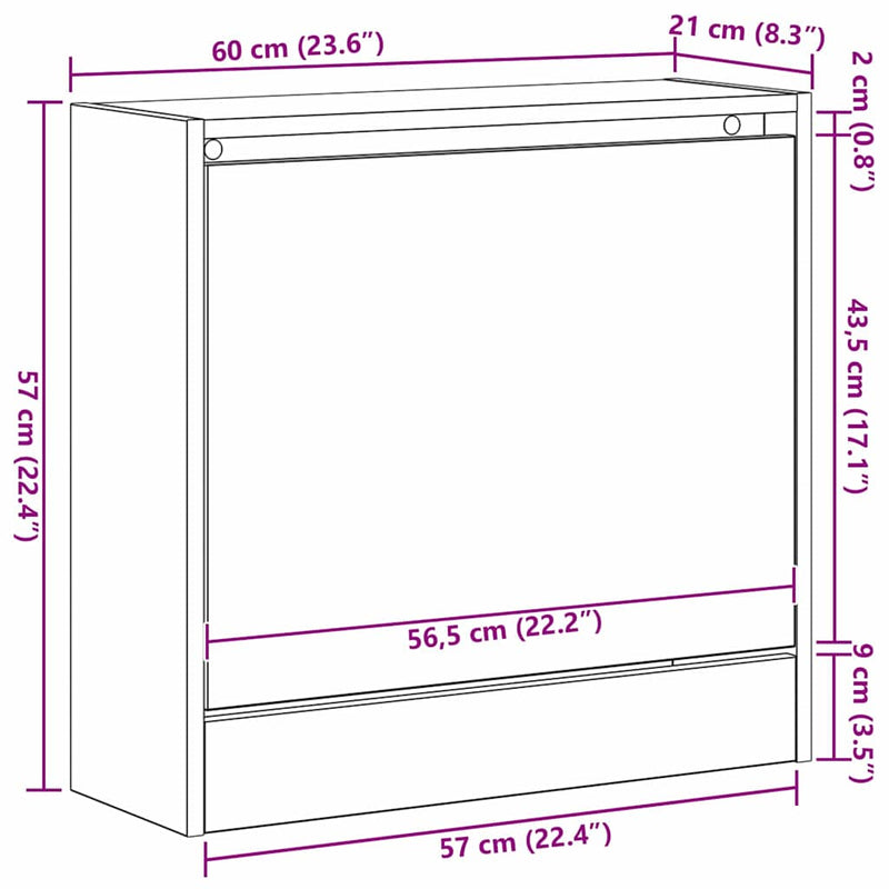 vidaXL Cipőszekrény tárolóval kézműves tölgy 60 x 21 x 57 cm Faanyag