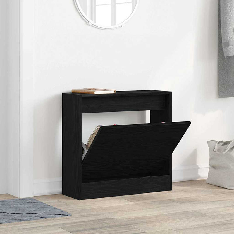 vidaXL Cipőszekrény tárolóval Musta tammi 60 x 21 x 57 cm Faanyag