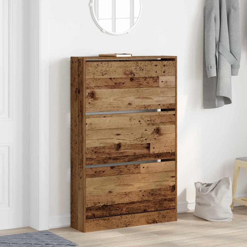 vidaXL Cipőszekrény tárolóval Régi fa 80 x 21 x 125.5 cm Faanyag