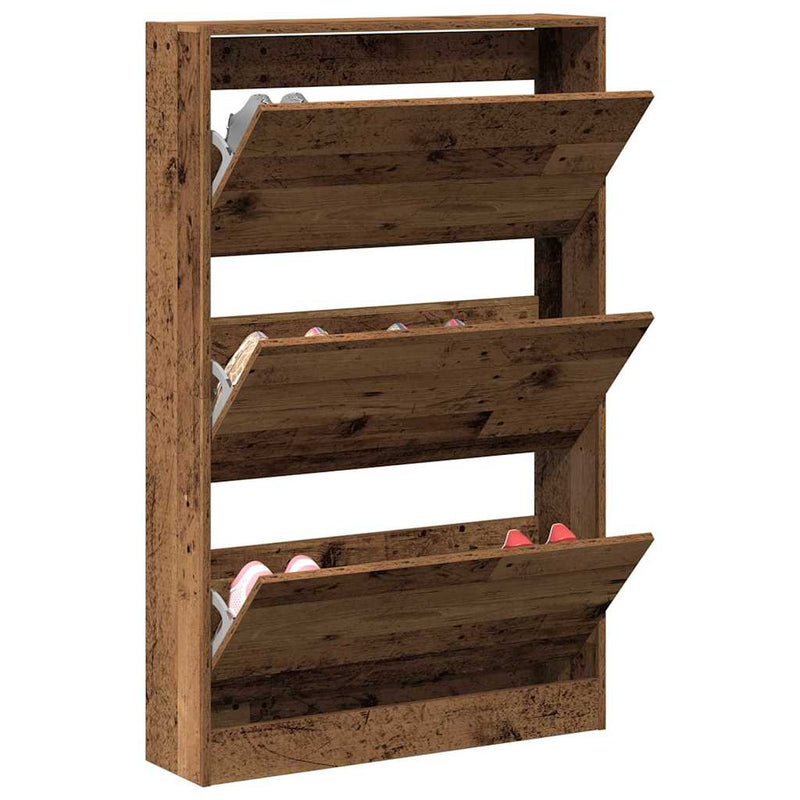 vidaXL Cipőszekrény tárolóval Régi fa 80 x 21 x 125.5 cm Faanyag
