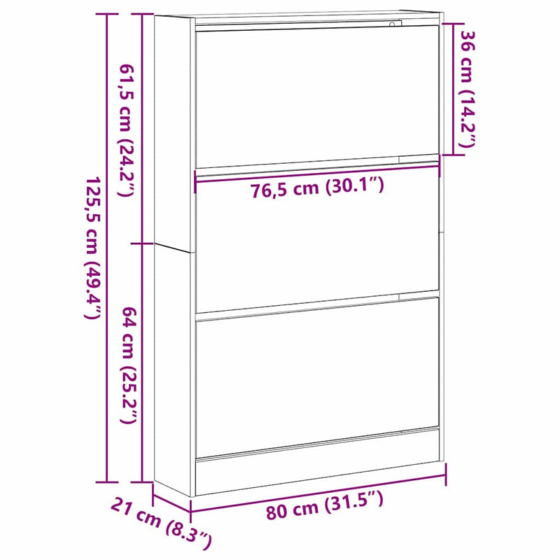 vidaXL Cipőszekrény tárolóval Régi fa 80 x 21 x 125.5 cm Faanyag