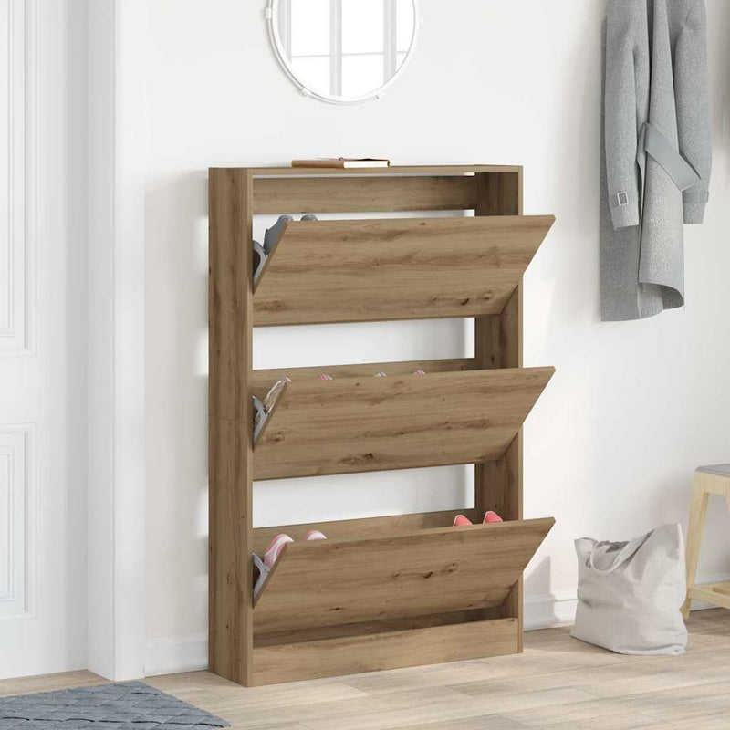 vidaXL Cipőszekrény ajtóval kézműves tölgy 80 x 21 x 125.5 cm Faanyag