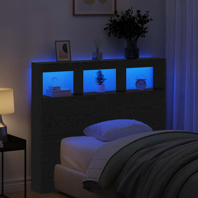 vidaXL Fejtámla polcokkal Fekete tölgy 120 x 17 x 102 cm Faanyag