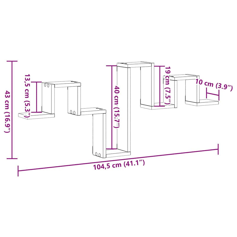 vidaXL Falpolc polcokkal kézműves tölgy 104,5 x 10 x 43 cm Faanyag
