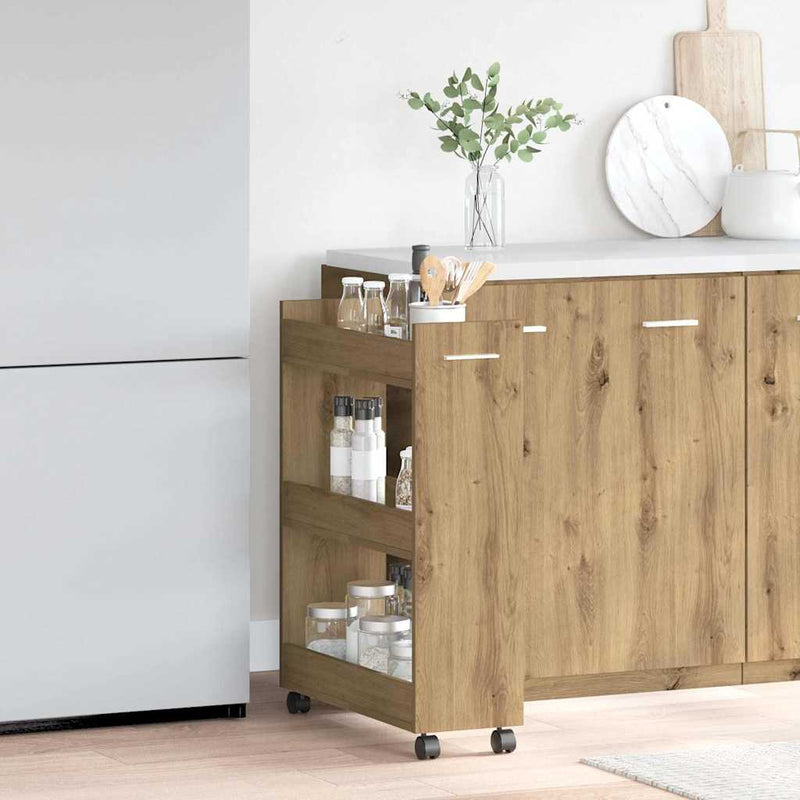 vidaXL Cabinet kerékkel kézműves tölgy 60 x 22 x 79 cm Faanyag