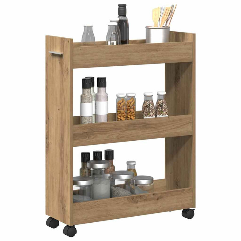 vidaXL Cabinet kerékkel kézműves tölgy 60 x 22 x 79 cm Faanyag
