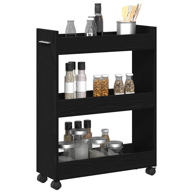 vidaXL Cabinet kerékkel Musta tammi 60 x 22 x 79 cm Faanyag