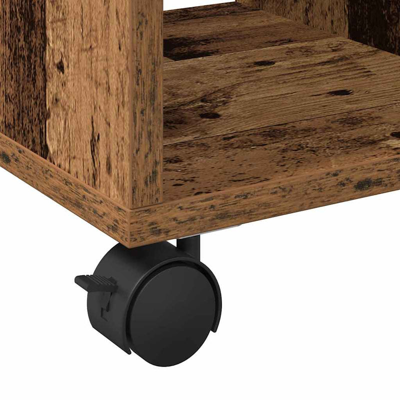 vidaXL Oldalasztal polcokkal kerékkel Régi fa 50 x 30 x 55 cm Faanyag