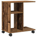 vidaXL Oldalasztal polcokkal kerékkel Régi fa 50 x 30 x 55 cm Faanyag