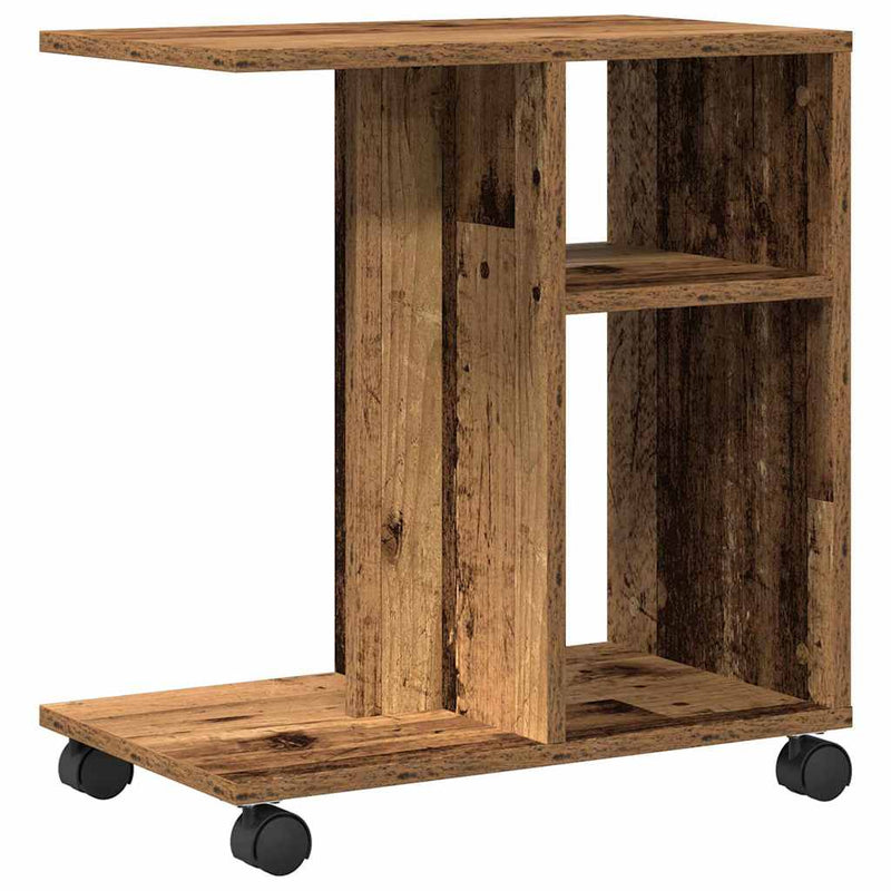 vidaXL Oldalasztal polcokkal kerékkel Régi fa 50 x 30 x 55 cm Faanyag