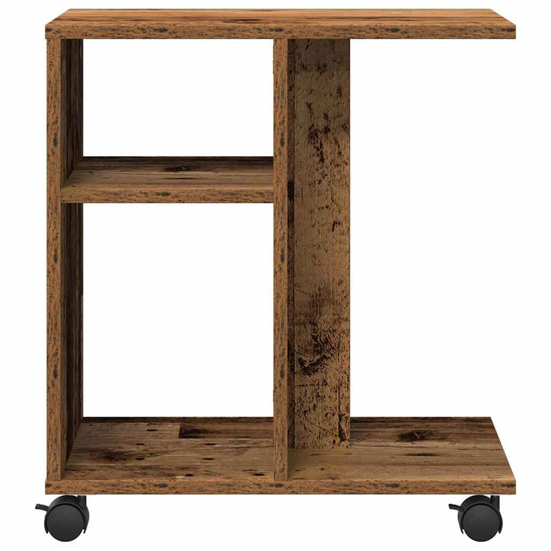 vidaXL Oldalasztal polcokkal kerékkel Régi fa 50 x 30 x 55 cm Faanyag