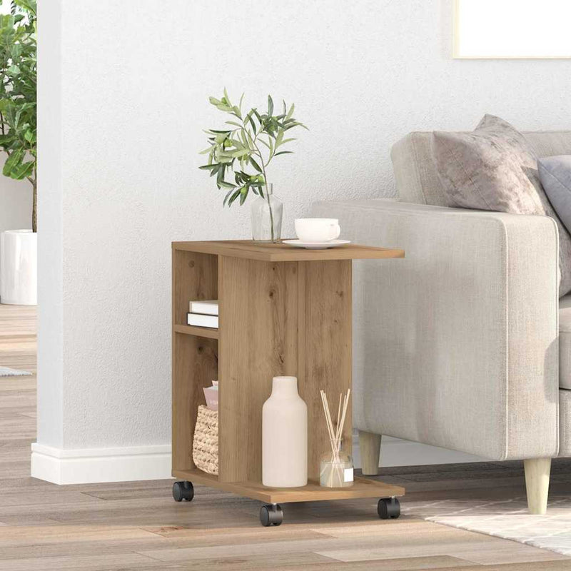 vidaXL Oldalasztal polcokkal kézműves tölgy 50 x 30 x 55 cm Faanyag