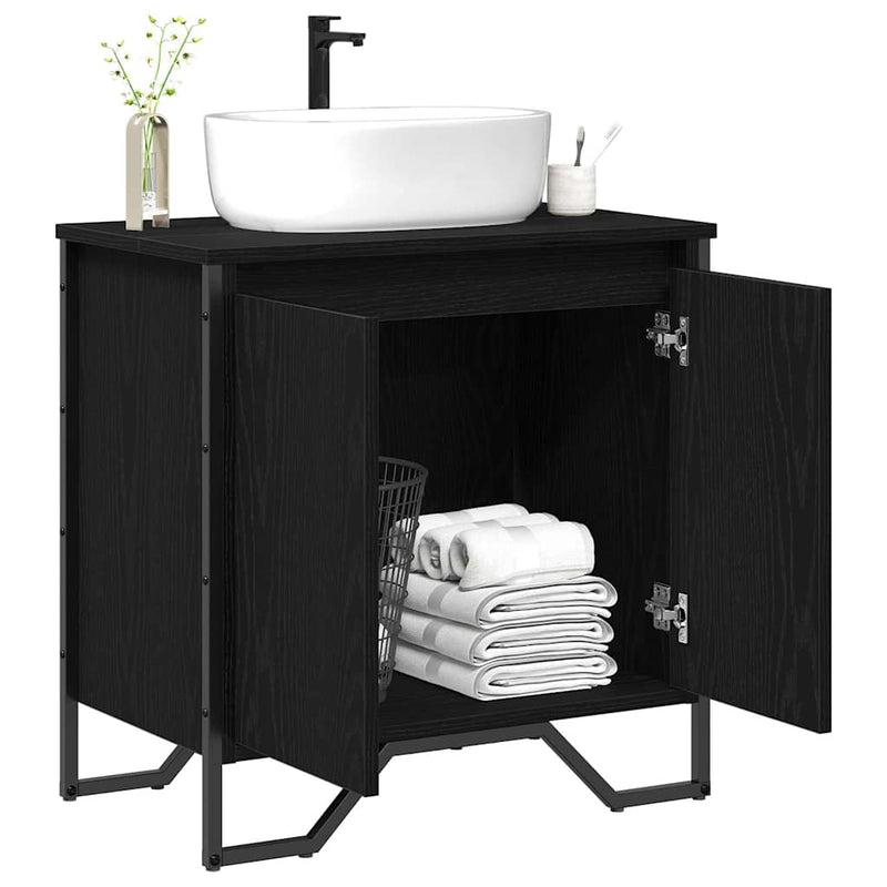 vidaXL Mosdószekrény tárolóval Fekete tölgy 60 x 35 x 60 cm Faanyag