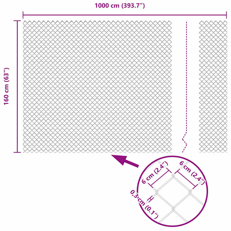 vidaXL Láncszem Kerítés Szürke 25 x 1.6 m Acél