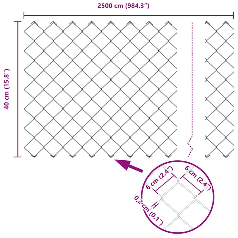 vidaXL Drótfonatos kerítés Ezüst 25 x 0.4 m Horganyzott acél