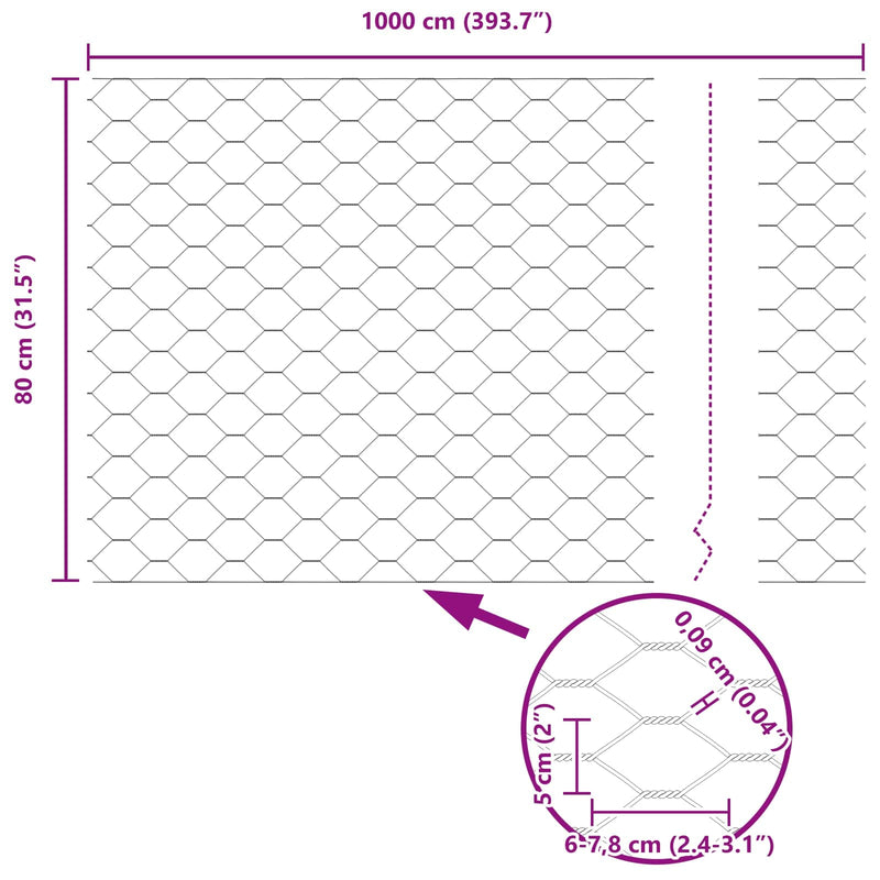 vidaXL Hexagon kerítés Zöld 0.8 x 10 m Acél