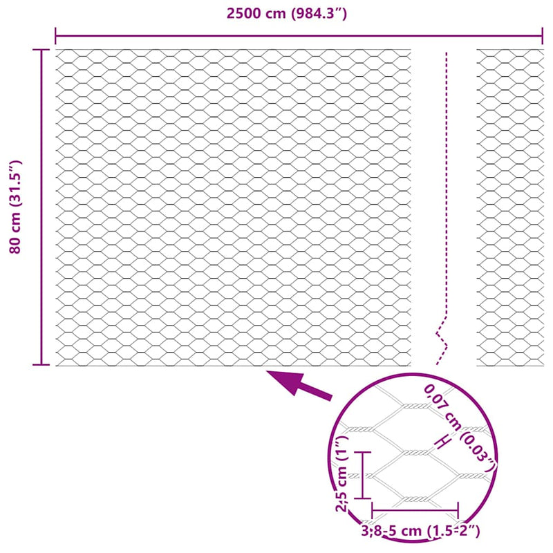 vidaXL Hexagon kerítés Zöld 0.8 x 25 m Acél