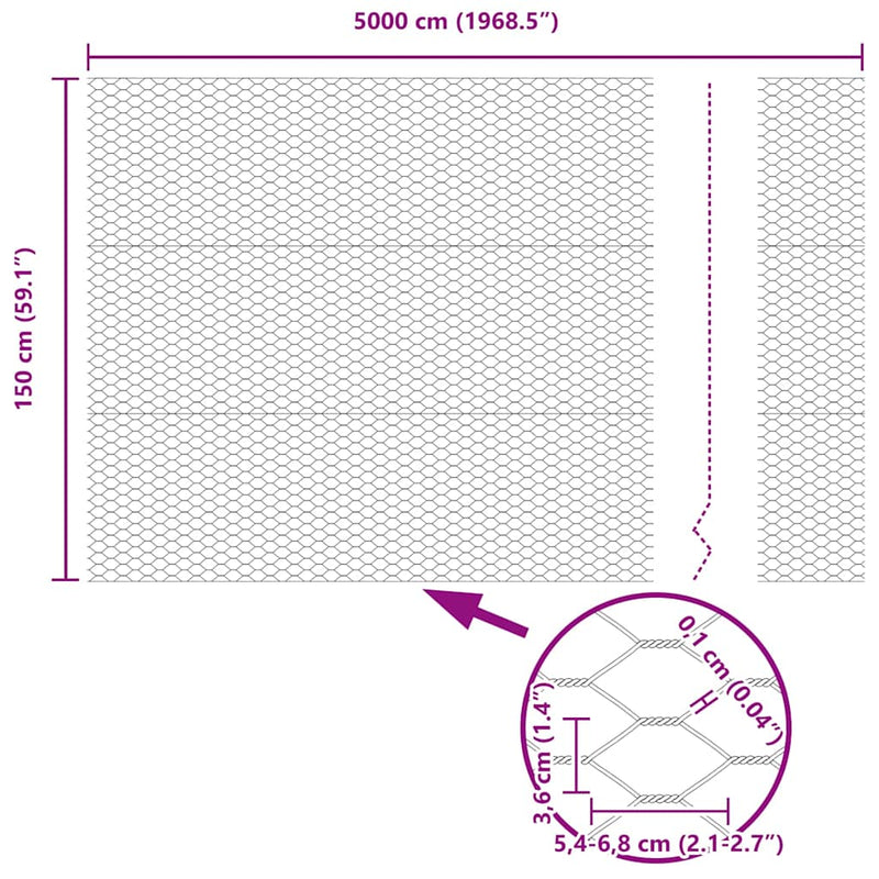 vidaXL Hexagon kerítés Zöld 1.5 x 50 m Acél