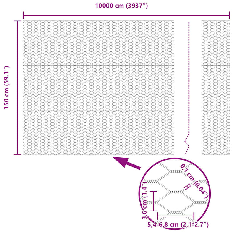 vidaXL Hexagon kerítés Zöld 1.5 x 100 m Acél