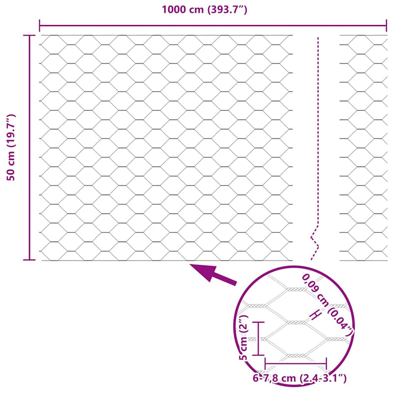 vidaXL Hexagon kerítés Szürke 0.5 x 10 m Acél