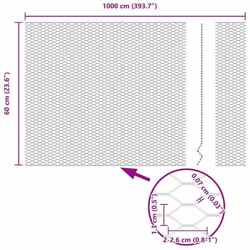 vidaXL Hexagon kerítés Szürke 0,6 x 10 m Acél