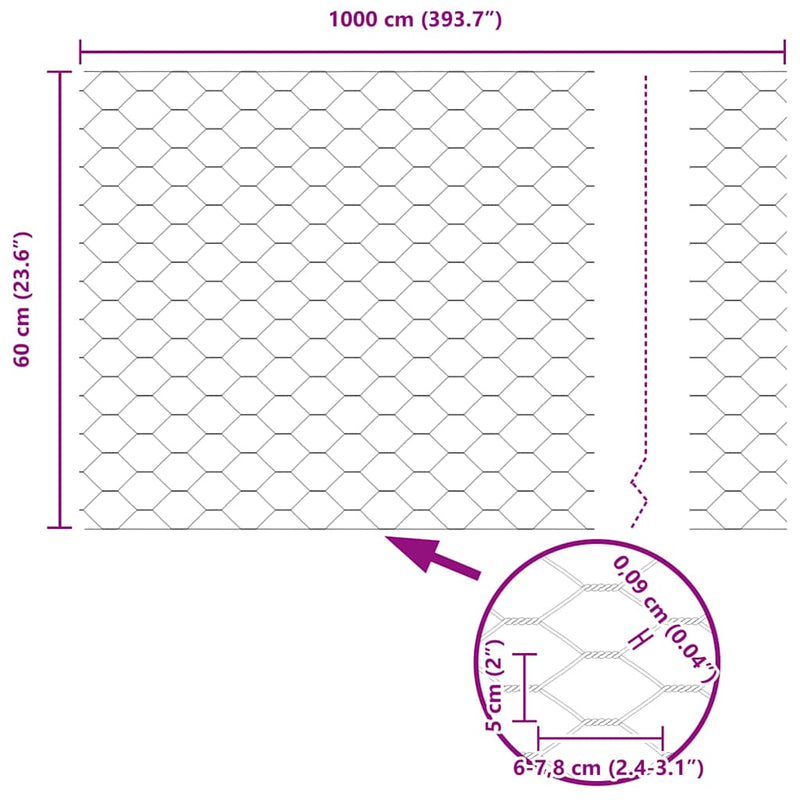 vidaXL Hexagon kerítés Szürke 0,6 x 10 m Acél