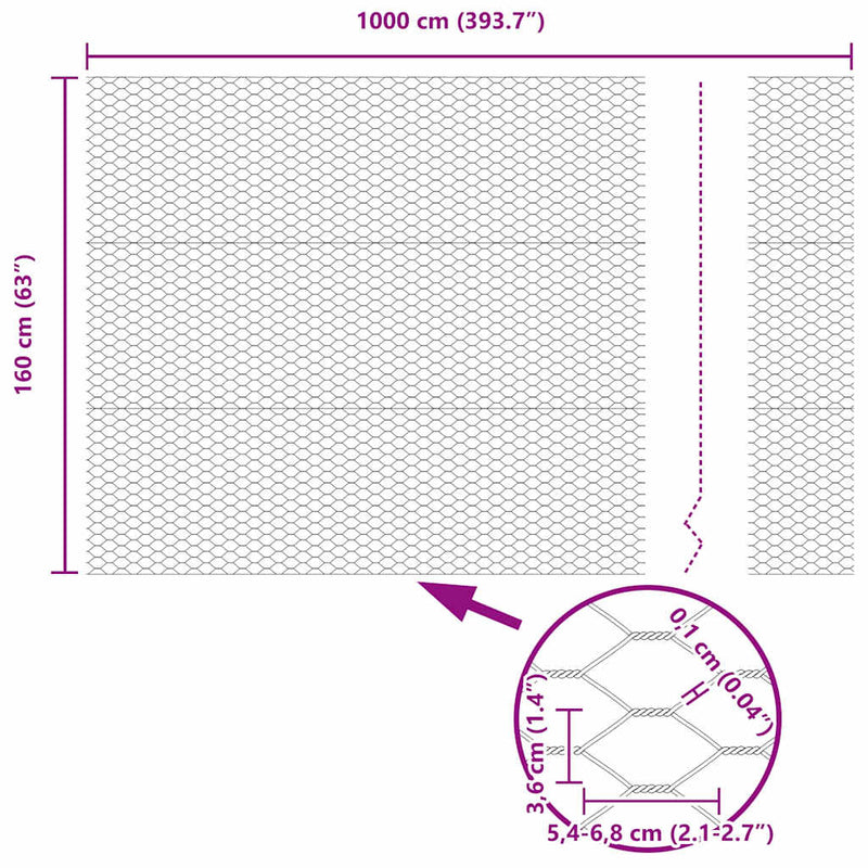 vidaXL Hexagon kerítés Szürke 1.6 x 10 m Acél