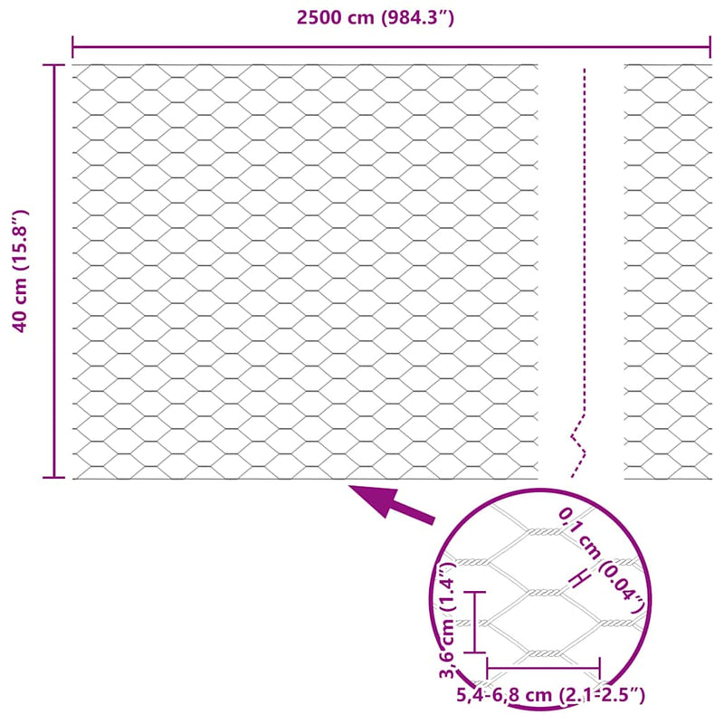 vidaXL Hexagon kerítés Szürke 0,4 x 25 m Acél