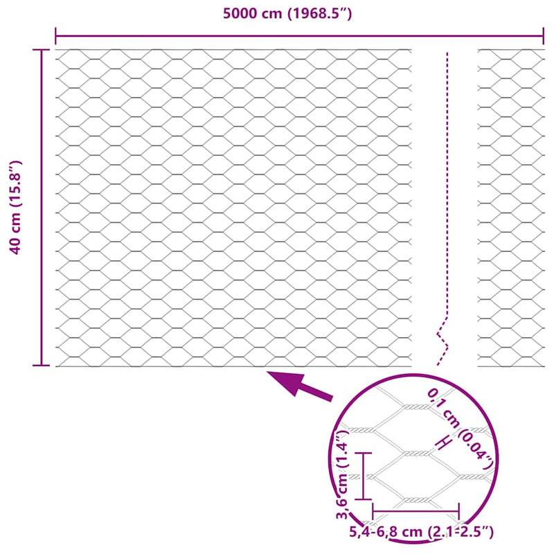 vidaXL Hexagon kerítés Szürke 0.4 x 50 m Acél