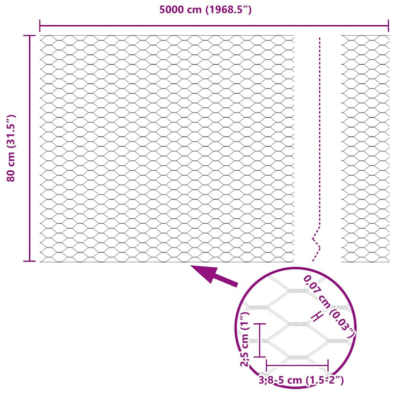 vidaXL Hexagon kerítés Szürke 0.8 x 50 m Acél