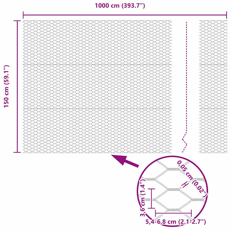vidaXL Hexagon kerítés Ezüst 1.5 x 10 m Horganyzott acél