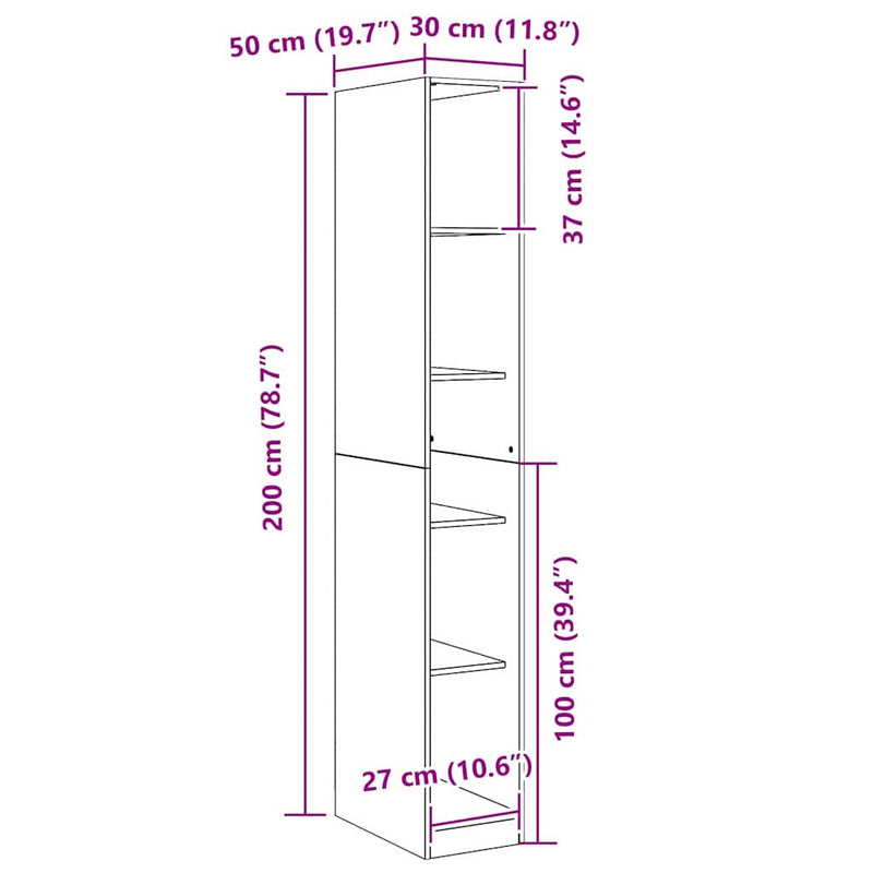 vidaXL Ruhásszekrény polcokkal Musta tammi 30 x 50 x 200 cm Faanyag
