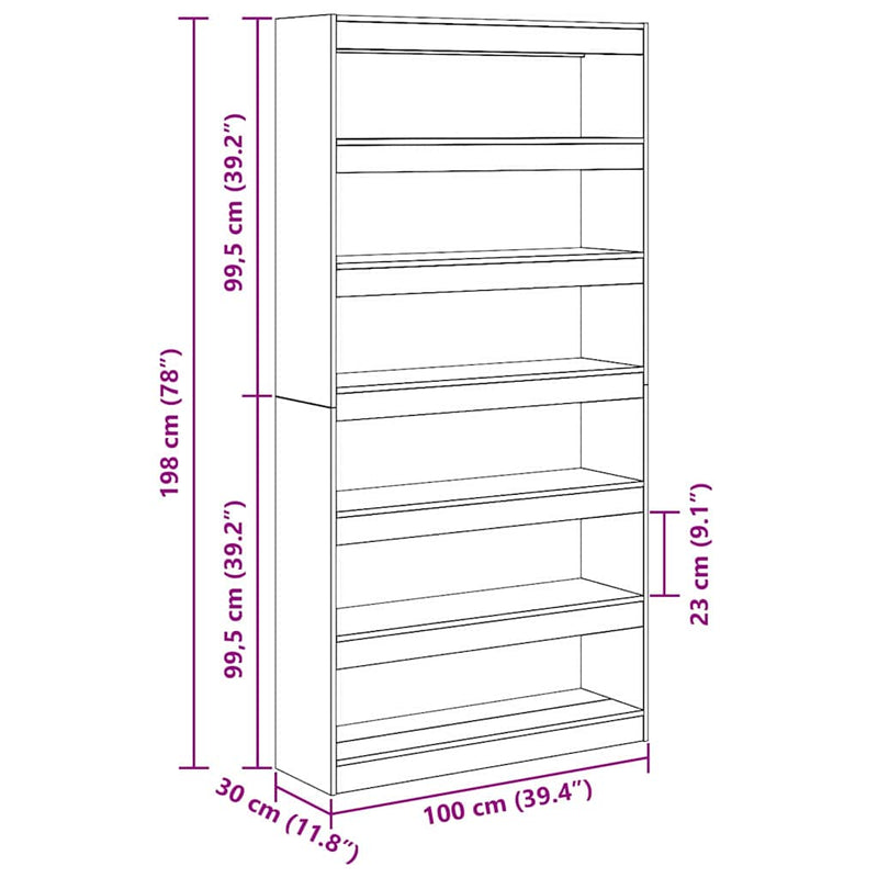 vidaXL Könyvespolc Szürke sonoma 100 x 30 x 198 cm Faanyag
