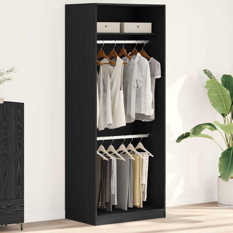 vidaXL Ruhásszekrény polcokkal Musta tammi 80 x 50 x 200 cm Faanyag