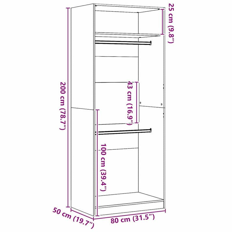 vidaXL Ruhásszekrény polcokkal Musta tammi 80 x 50 x 200 cm Faanyag