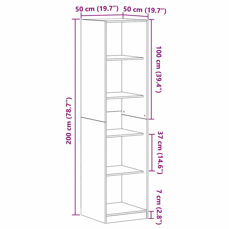 vidaXL Ruhásszekrény Musta tammi 50 x 50 x 200 cm Faanyag