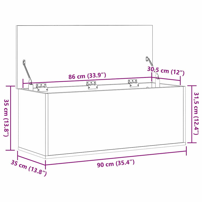 vidaXL Tároló Doboz tárolóval kézműves tölgy 90 x 35 x 35 cm Faanyag