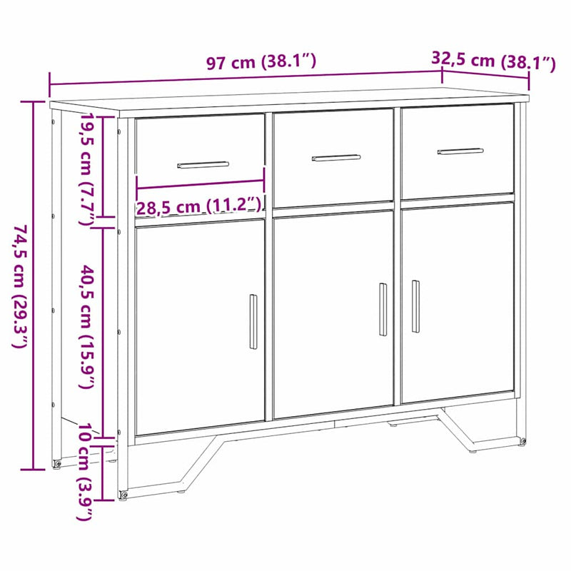 vidaXL Komód kézműves tölgy 97 x 32,5 x 74,5 cm Faanyag