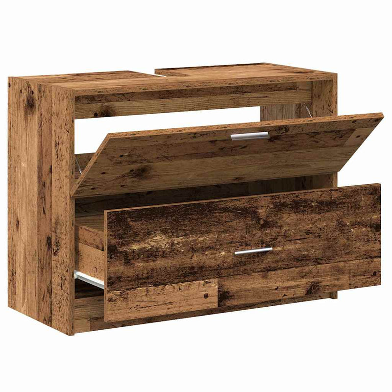 vidaXL Mosdó Szekrény fiókkal ajtóval Öreg fa 78 x 37 x 59 cm Faanyag