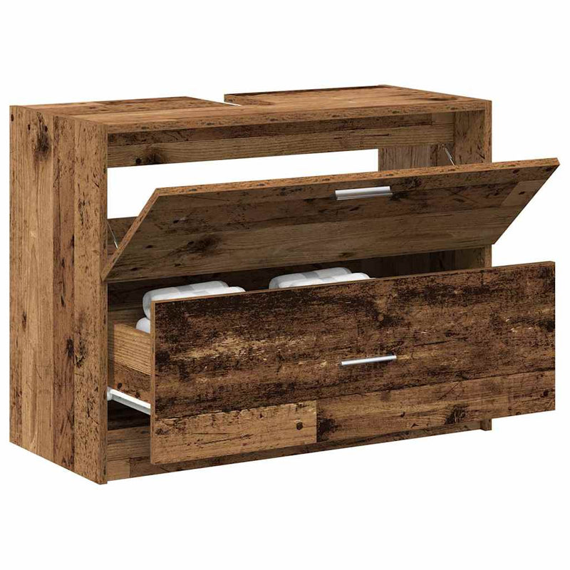 vidaXL Mosdó Szekrény fiókkal ajtóval Öreg fa 78 x 37 x 59 cm Faanyag